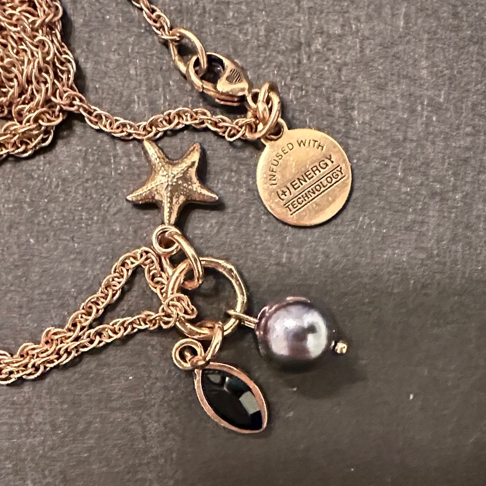 NWT Alex and Ani Rose Gold Necklace with Black and Pearl Charms